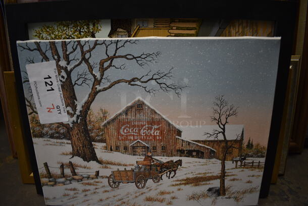 7 Various Pictures; Coca Cola Barn, Blue Car, Coffee Is My Happy Place, Bird, Boat, Flower, Farm and Man. 7 Times Your Bid! - Image 2 of 8