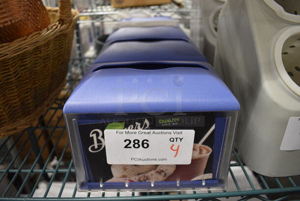 4 Blue and Clear Poly Napkin Dispensers. 8x6x6. 4 Times Your Bid!