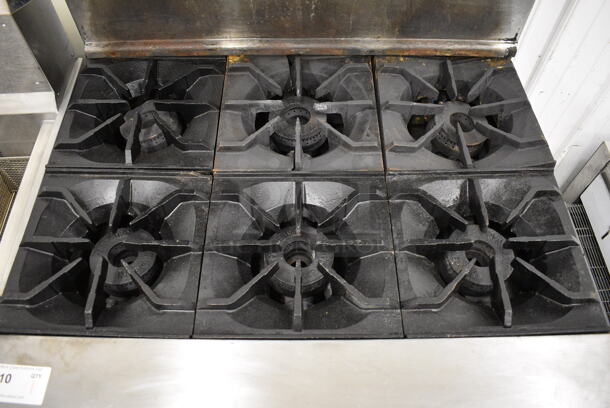 WONDERFUL! Imperial Stainless Steel Commercial Gas Powered 6 Burner Range w/ Lower Oven and Stainless Steel Overshelf. 36x31x57 - Image 3 of 8