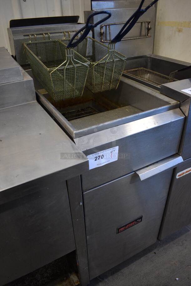 NICE! Tri Star Model TSF-S-4050-N Stainless Steel Commercial Floor Style Natural Gas Powered Deep Fat Fryer w/ 2 Metal Fry Baskets. 38,000 BTU. 15.5x32x47 - Image 2 of 7