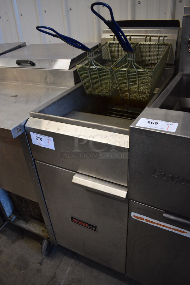 NICE! Tri Star Model TSF-S-4050-N Stainless Steel Commercial Floor Style Natural Gas Powered Deep Fat Fryer w/ 2 Metal Fry Baskets. 38,000 BTU. 15.5x32x47 - Image 3 of 7