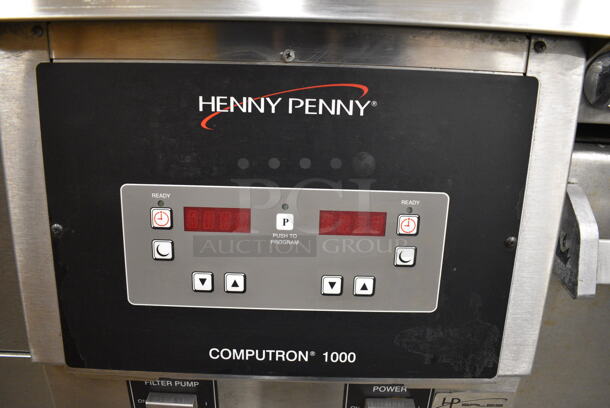 BEAUTIFUL! 2018 Henny Penny Model OFG-321 Stainless Steel Commercial Floor Style Natural Gas Powered Deep Fat Fryer w/ 2 Metal Fry Baskets on Commercial Casters. 85,000 BTU. 17x34x44 - Image 5 of 7