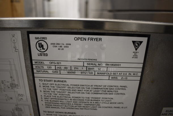 BEAUTIFUL! 2018 Henny Penny Model OFG-321 Stainless Steel Commercial Floor Style Natural Gas Powered Deep Fat Fryer w/ 2 Metal Fry Baskets on Commercial Casters. 85,000 BTU. 17x34x44 - Image 7 of 7