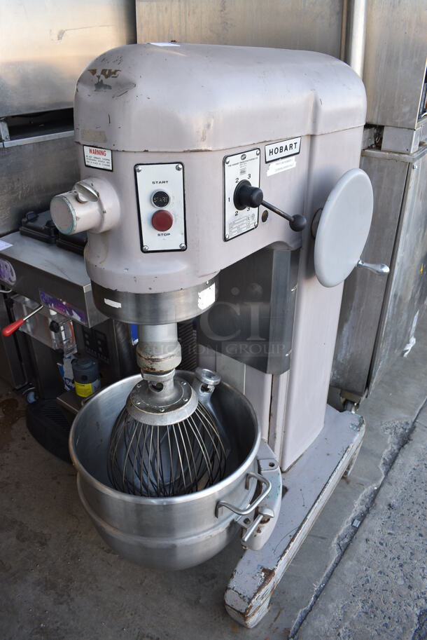 FANTASTIC! Hobart Model H-600 Metal Commercial Floor Style 60 Quart Planetary Mixer w/ Stainless Steel Mixing Bowl, Whisk and Paddle Attachments. 440 Volts, 3 Phase. 26x38x56 - Image 1 of 8