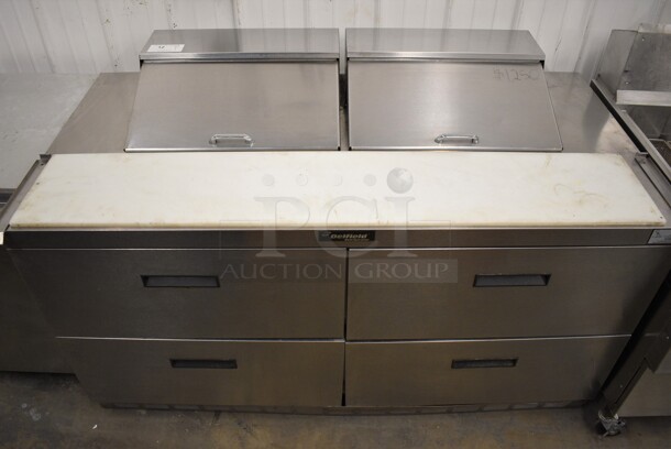 GREAT! 2007 Delfield Model UCD4464N-12-DD5 Stainless Steel Commercial Sandwich Salad Prep Table Bain Marie Mega Top w/ 4 Drawers. 115 Volts, 1 Phase. 64x33x42. Tested and Working!