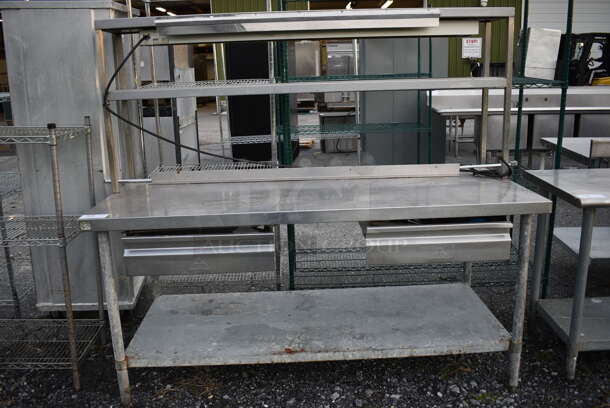 Stainless Steel Commercial Table w/ Double Overshelf, Undershelf and 2 Drawers. 72x30x64 - Image 1 of 9