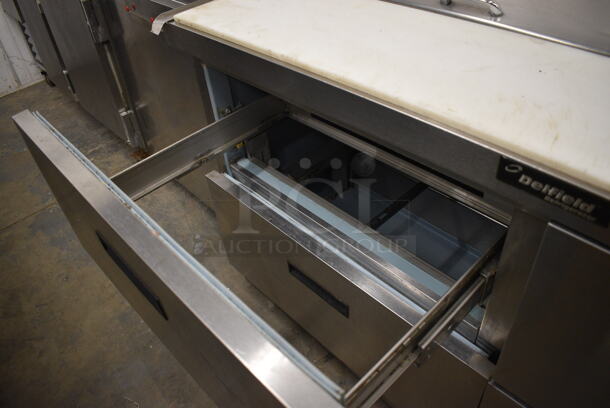 GREAT! 2007 Delfield Model UCD4464N-12-DD5 Stainless Steel Commercial Sandwich Salad Prep Table Bain Marie Mega Top w/ 4 Drawers. 115 Volts, 1 Phase. 64x33x42. Tested and Working! - Image 8 of 9
