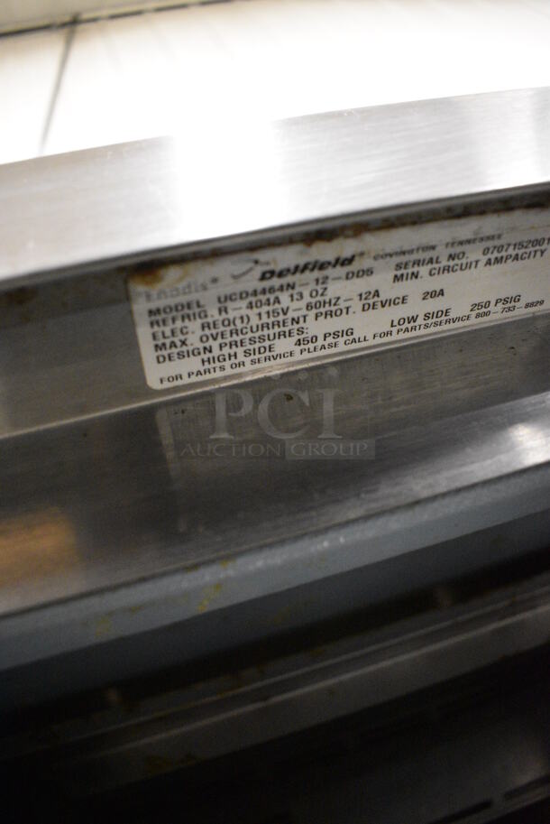 GREAT! 2007 Delfield Model UCD4464N-12-DD5 Stainless Steel Commercial Sandwich Salad Prep Table Bain Marie Mega Top w/ 4 Drawers. 115 Volts, 1 Phase. 64x33x42. Tested and Working! - Image 9 of 9