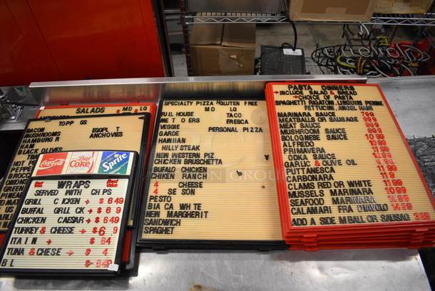 12 Various Menu Board Signs w/ Letters! Including 18x22x1.5. 12 Times Your Bid!