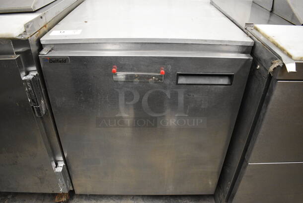 NICE! 2012 Delfield Model 407CA-DHL Stainless Steel Commercial Single Door Undercounter Cooler on Commercial Casters. 115 Volts, 1 Phase. 27x28x34. Tested and Does Not Power On