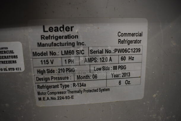 GREAT! 2013 Leader Model LM60S/C Stainless Steel Commercial Sandwich Salad Prep Table Bain Marie Mega Top on Commercial Casters. 115 Volts, 1 Phase. 60x32x45. Tested and Working! - Image 4 of 7