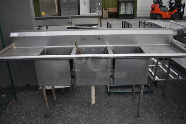 Stainless Steel Commercial 3 Bay Sink w/ Dual Drainboards. 91x25x44. Bays 16x19x14. Drainboards 18x21x2 - Image 1 of 6