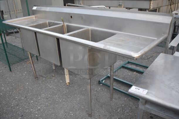 Stainless Steel Commercial 3 Bay Sink w/ Dual Drainboards. 91x25x44. Bays 16x19x14. Drainboards 18x21x2 - Image 2 of 6
