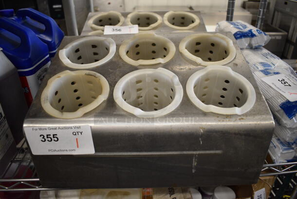 Metal Countertop Silverware Holder w/ 6 Poly Drop In Bins. 15x11.5x8.5 - Image 1 of 2