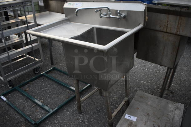 Stainless Steel Commercial Single Bay Sink w/ Left Side Drainboard, Faucet and Handles. 39x23x45. Bay 18x18x14. Drainboard 17x20x2 - Image 2 of 6