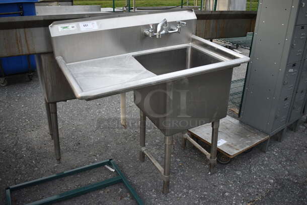 Stainless Steel Commercial Single Bay Sink w/ Left Side Drainboard, Faucet and Handles. 39x23x45. Bay 18x18x14. Drainboard 17x20x2 - Image 3 of 6