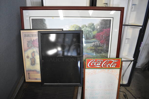 4 Framed Items; Whiteboard, Frame and 2 Pictures; Includes 41.5x1x32.5. 4 Times Your Bid! - Image 1 of 5