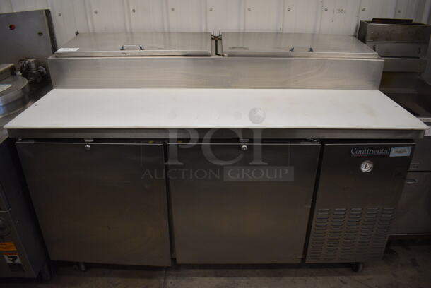 WOW! Continental Model CPT67 Stainless Steel Commercial Pizza Prep Table w/ 2 Lids and 3 Doors on Commercial Casters. 115 Volts, 1 Phase. 67x35x45. Tested and Working! - Image 1 of 11