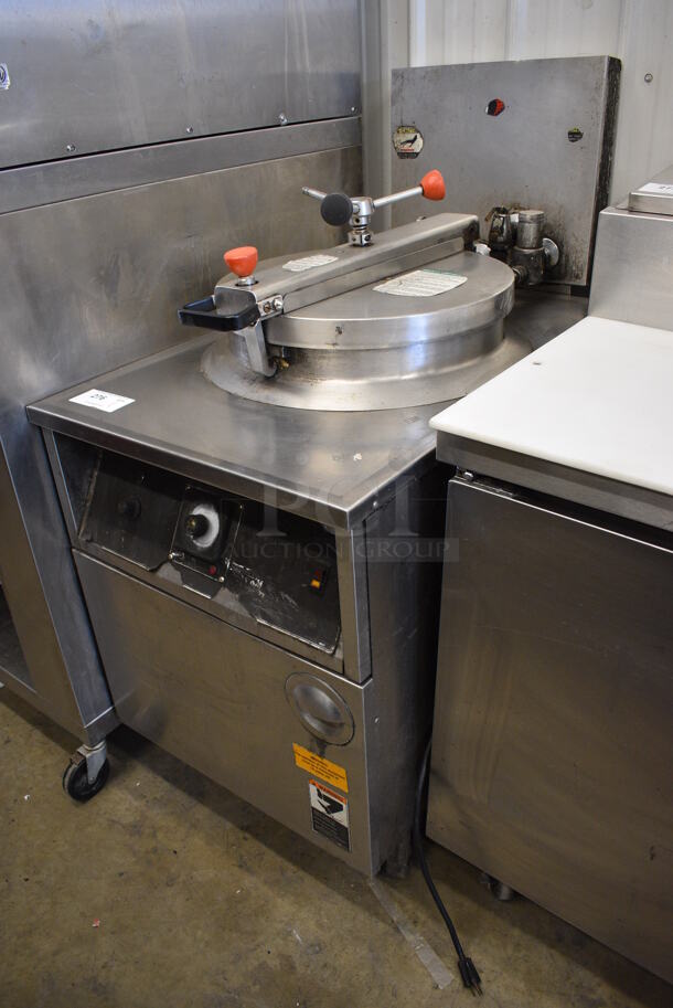 FANTASTIC! BKI Model FKM-F Stainless Steel Commercial Floor Style Electric Powered Pressure Fryer on Commercial Casters. 208 Volts, 3 Phase. 24x39x50 - Image 3 of 9
