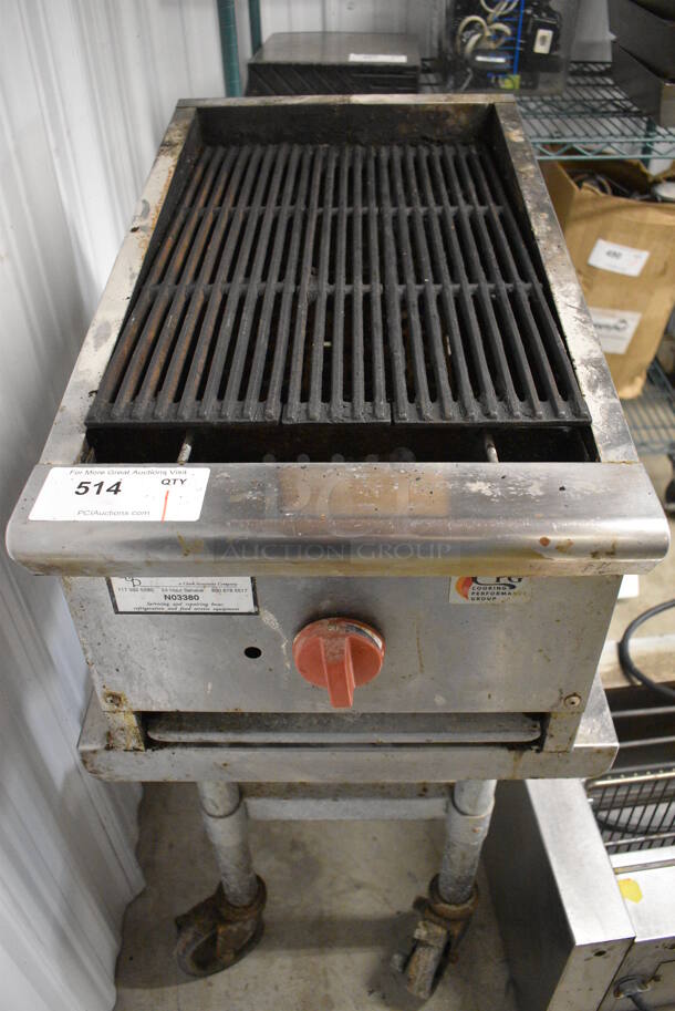 NICE! CPG Stainless Steel Commercial Countertop Gas Powered Charbroiler Grill on Stainless Steel Equipment Stand w/ Commercial Casters. 18x26x37.5
