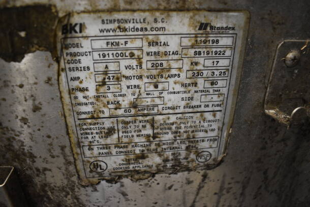 FANTASTIC! BKI Model FKM-F Stainless Steel Commercial Floor Style Electric Powered Pressure Fryer on Commercial Casters. 208 Volts, 3 Phase. 24x39x50 - Image 9 of 9