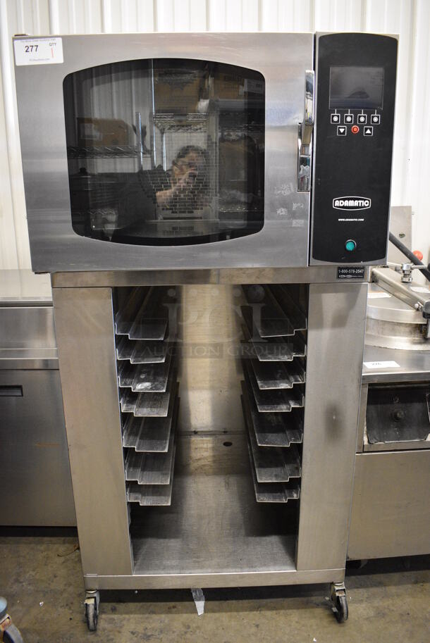 BEAUTIFUL! 2008 Adamatic Mono Model FG189-U82 Stainless Steel Commercial Electric Powered Convection Oven w/ View Through Door and Pan Rack on Commercial Casters. 208 Volts, 3 Phase. 32.5x44x67 - Image 2 of 10