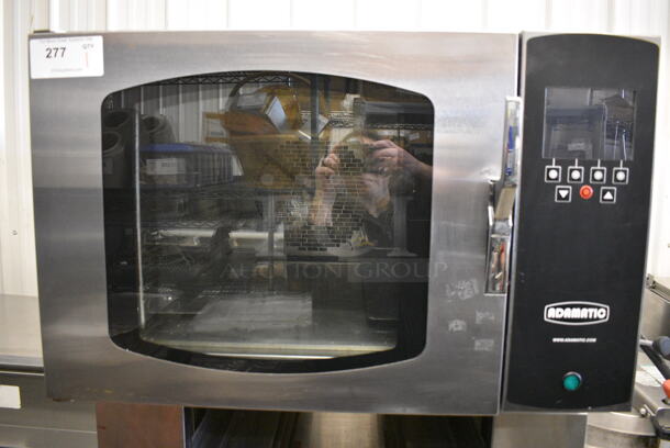 BEAUTIFUL! 2008 Adamatic Mono Model FG189-U82 Stainless Steel Commercial Electric Powered Convection Oven w/ View Through Door and Pan Rack on Commercial Casters. 208 Volts, 3 Phase. 32.5x44x67 - Image 5 of 10