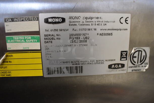 BEAUTIFUL! 2008 Adamatic Mono Model FG189-U82 Stainless Steel Commercial Electric Powered Convection Oven w/ View Through Door and Pan Rack on Commercial Casters. 208 Volts, 3 Phase. 32.5x44x67 - Image 9 of 10