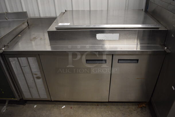 NICE! Delfield Stainless Steel Commercial Pizza Prep Table w/ Lid and 2 Doors. 60x30x40. Tested and Powers On But Temps at 64 Degrees