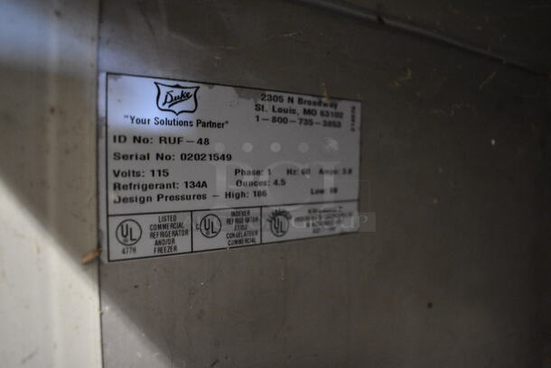 NICE! Duke Model RUF-48 Stainless Steel Commercial 2 Door Work Top Cooler. 120 Volts, 1 Phase. 48x30x40. Tested and Powers On But Temps at 50 Degrees - Image 5 of 6