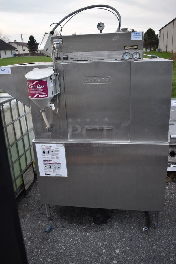 FANTASTIC! Hobart Model C44A Stainless Steel Commercial Conveyor Dishwasher. 208 Volts, 3 Phase. Goes GREAT w/ Item 566! 54x33x67 