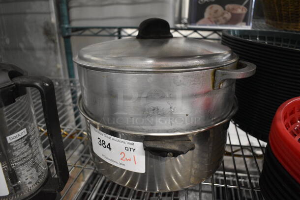 2 Metal Stock Pots w/ 1 Lid. 12.5x10x4, 10x10x4.5. 2 Times Your Bid!