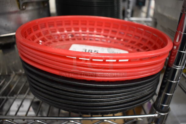 12 Red and Black Poly Food Baskets. 9.5x6x2. 12 Times Your Bid! - Image 1 of 2