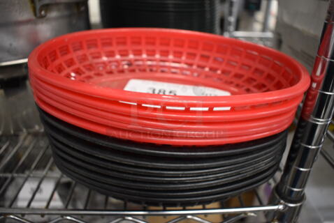 12 Red and Black Poly Food Baskets. 9.5x6x2. 12 Times Your Bid!