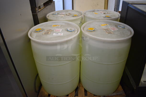 ENTIRE PALLET of 4 Ecolab Eco-Star Destainer Barrels. Appears To Be New. 23x23x35. 4 Times Your Bid! - Image 1 of 5