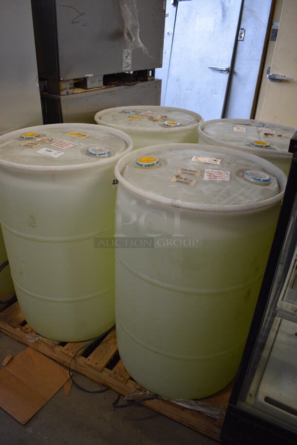 ENTIRE PALLET of 4 Ecolab Eco-Star Destainer Barrels. Appears To Be New. 23x23x35. 4 Times Your Bid! - Image 2 of 5