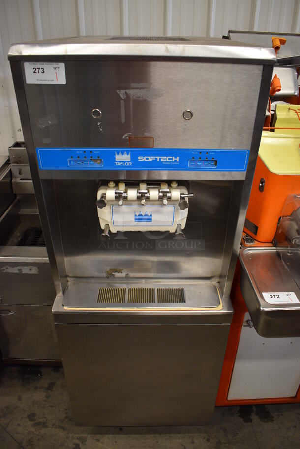 FANTASTIC! Taylor Model 8756-27 Stainless Steel Commercial Floor Style Water Cooled 2 Flavor w/ Twist Soft Serve Ice Cream Machine on Commercial Casters. 208-230 Volts, 1 Phase. 26x36x68
