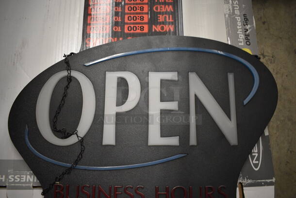 IN ORIGINAL BOX! Open Sign w/ Hours. Does Not Come w/ Power Cord. 21x1.5x23 - Image 3 of 4