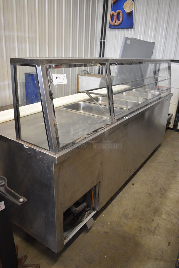 NICE! Stainless Steel Commercial Sandwich Prep Station w/ Sneeze Guard on Commercial Casters. 96.5x35x52. Tested and Powers On But Does Not Get Cold