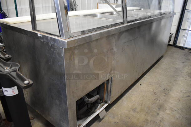 NICE! Stainless Steel Commercial Sandwich Prep Station w/ Sneeze Guard on Commercial Casters. 96.5x35x52. Tested and Powers On But Does Not Get Cold - Image 4 of 6