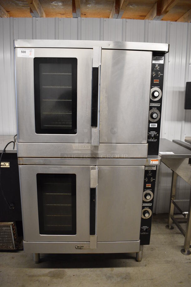 2 GORGEOUS! Hobart Stainless Steel Commercial Full Size Convection Oven w/ View Through Door, Solid Door, Metal Oven Racks and Thermostatic Controls. 38x40x66. 2 Times Your Bid!