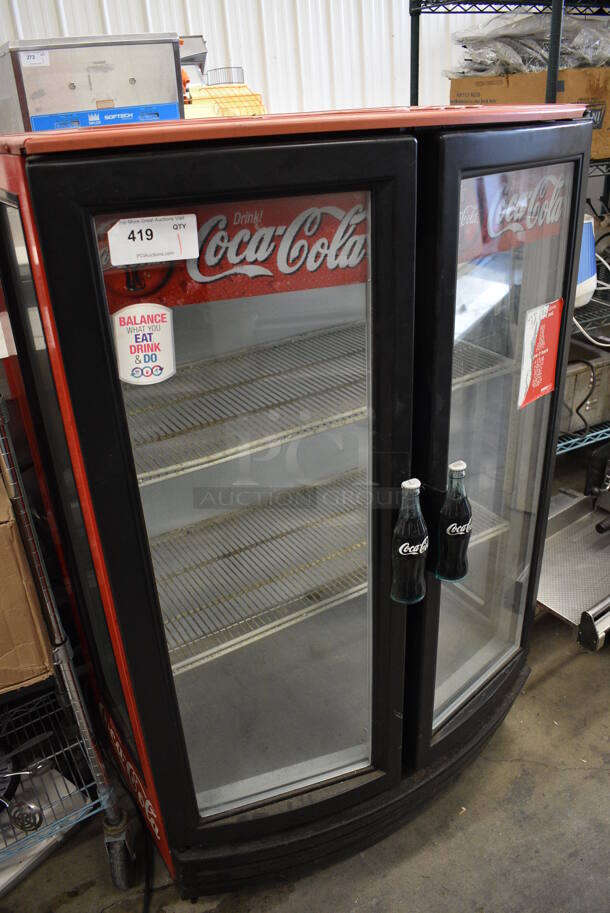NICE! Beverage Air Model MM14GE Metal Commercial 2 Door Reach In Cooler Merchandiser w/ Poly Coated Racks. 115 Volts, 1 Phase. 36x26x57. Tested and Working!