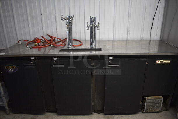 SWEET! Migali Model DD904 Stainless Steel Commercial Direct Draw Kegerator w/ 2 Beer Towers. 115 Volts, 1 Phase. 90.5x27x54. Tested and Working!