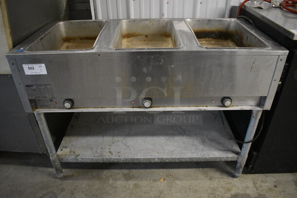 NICE! Eagle Model DHT3-120 Stainless Steel Commercial Electric Powered 3 Bay Steam Table w/ Metal Undershelf. 120 Volts, 1 Phase. 48x22.5x34. Tested and Working!