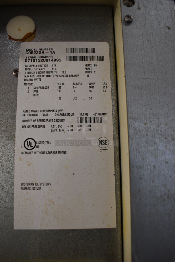 SWEET! Manitowoc Model C052SA-1A Stainless Steel Commercial Air Cooled Ice Machine Head on Manitowoc Metal Commercial Ice Bin. 115 Volts, 1 Phase. 22.5x33x69 - Image 7 of 7