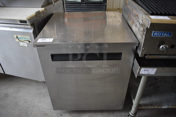 NICE! 2014 Delfield Model 406-STAR2 Stainless Steel Commercial Single Door Undercounter Cooler on Commercial Casters. 115 Volts, 1 Phase. 27x28.5x32. Tested and Working!