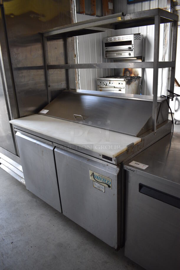 WOW! Avantco Model 178SCL2 Stainless Steel Commercial Sandwich Salad Prep Table Bain Marie Mega Top w/ Double Overshelf on Commercial Casters. 115 Volts, 1 Phase. 47x30x65. Tested and Powers On But Temps at 53 Degrees - Image 2 of 9