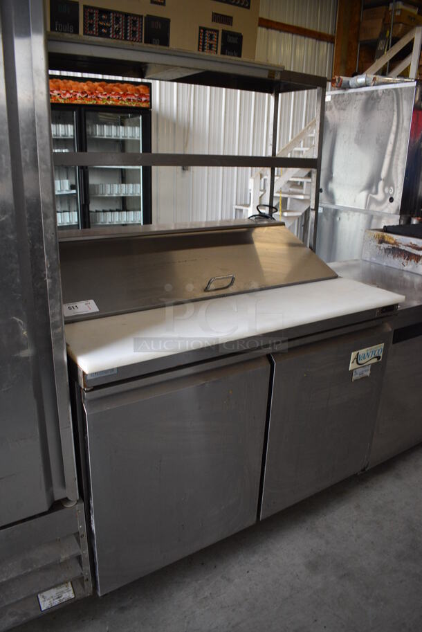 WOW! Avantco Model 178SCL2 Stainless Steel Commercial Sandwich Salad Prep Table Bain Marie Mega Top w/ Double Overshelf on Commercial Casters. 115 Volts, 1 Phase. 47x30x65. Tested and Powers On But Temps at 53 Degrees - Image 3 of 9