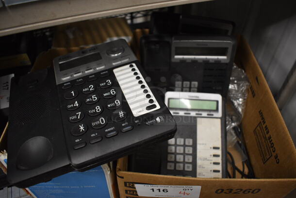 4 Corded Office Telephones; 3 Tohsiba and 1 ATT. 8x10x4. 4 Times Your Bid!
