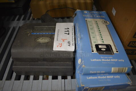 Latham Gray Countertop Time Clock w/ 2 Boxes of Timecards. 6x6x3